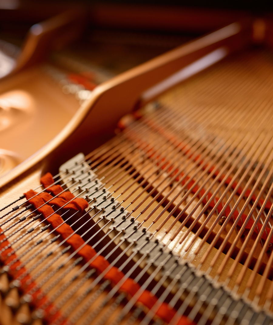 Selective focus with closeup view on hammers and strings inside grand piano to help illustrate piano moving Portland or and Tigard moving services